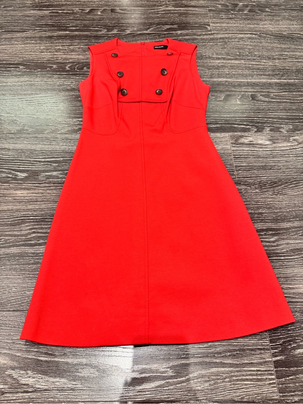 Karen Millen button front bip up crew neck A- line dress red Size UK 8 US 4